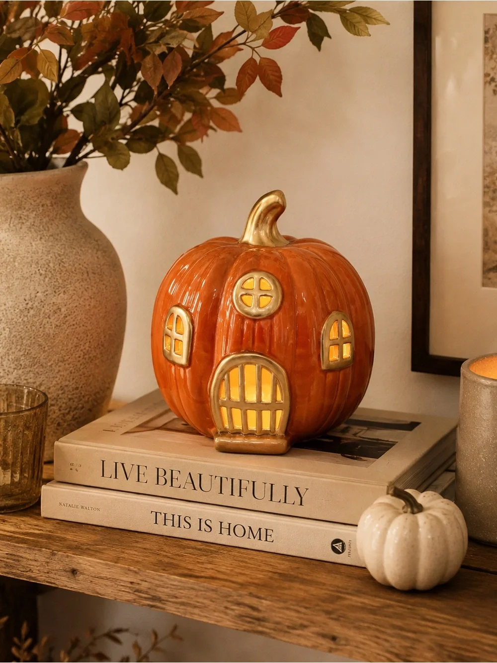Target Bullseye Playground Light Up Ceramic Pumpkin House Orange Gold Fall